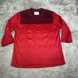 VINTAGE Champion Shirt Men L Red Football 3/4 Sleeve Jersey Made USA Running Man